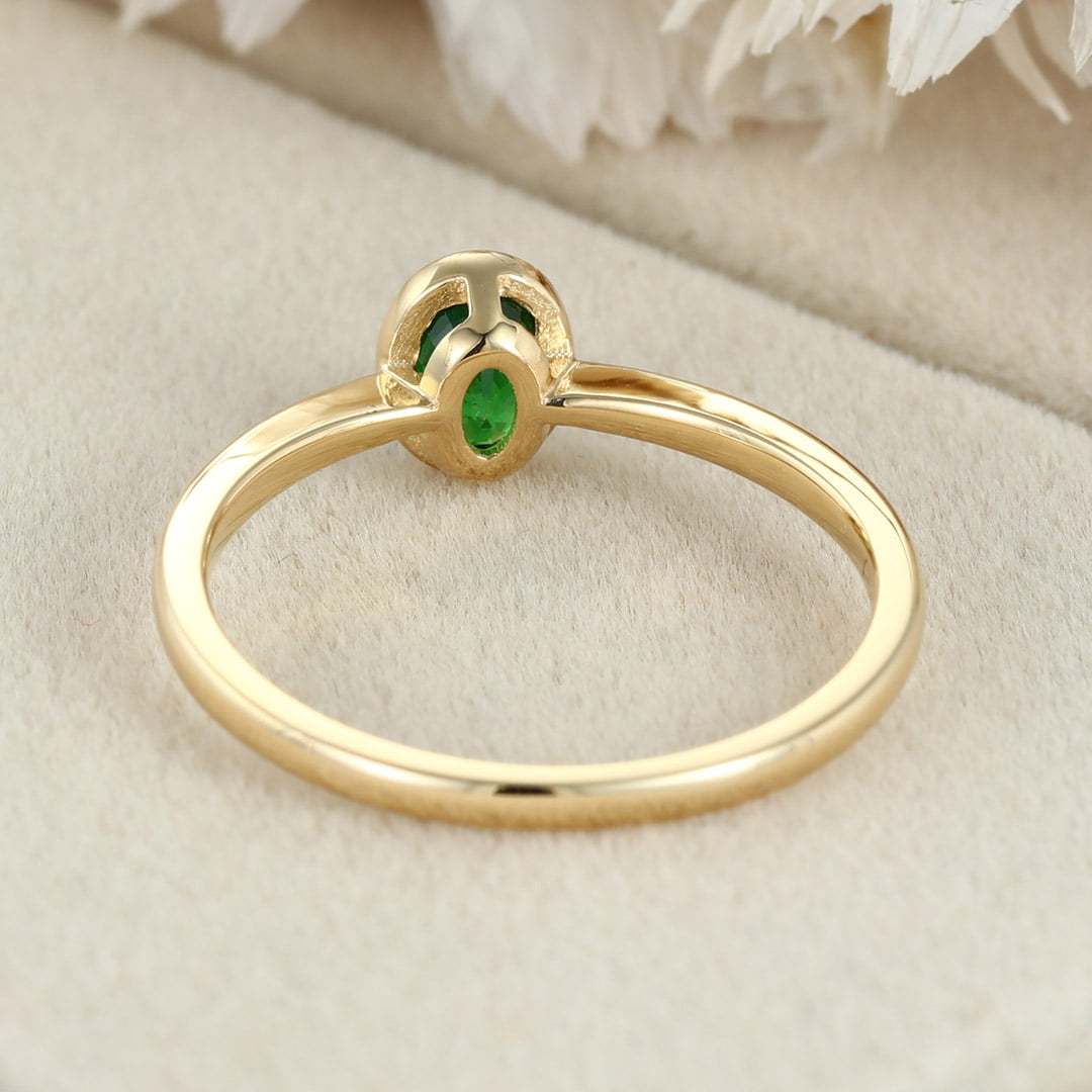 Green Tsavorite Engagement Ring 14k Yellow gold Tsavorite Ring Delicate Art Deco Engagement Ring Wedding Anniversary Gift ring