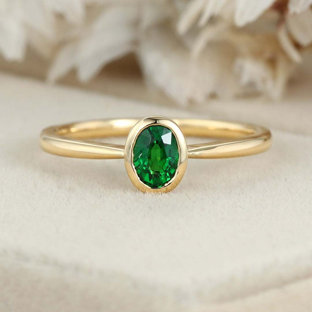 Green Tsavorite Engagement Ring 14k Yellow gold Tsavorite Ring Delicate Art Deco Engagement Ring Wedding Anniversary Gift ring