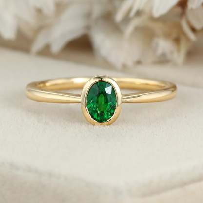 Green Tsavorite Engagement Ring 14k Yellow gold Tsavorite Ring Delicate Art Deco Engagement Ring Wedding Anniversary Gift ring