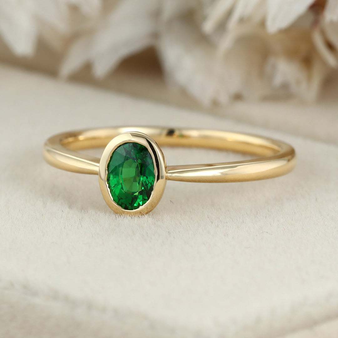 Green Tsavorite Engagement Ring 14k Yellow gold Tsavorite Ring Delicate Art Deco Engagement Ring Wedding Anniversary Gift ring