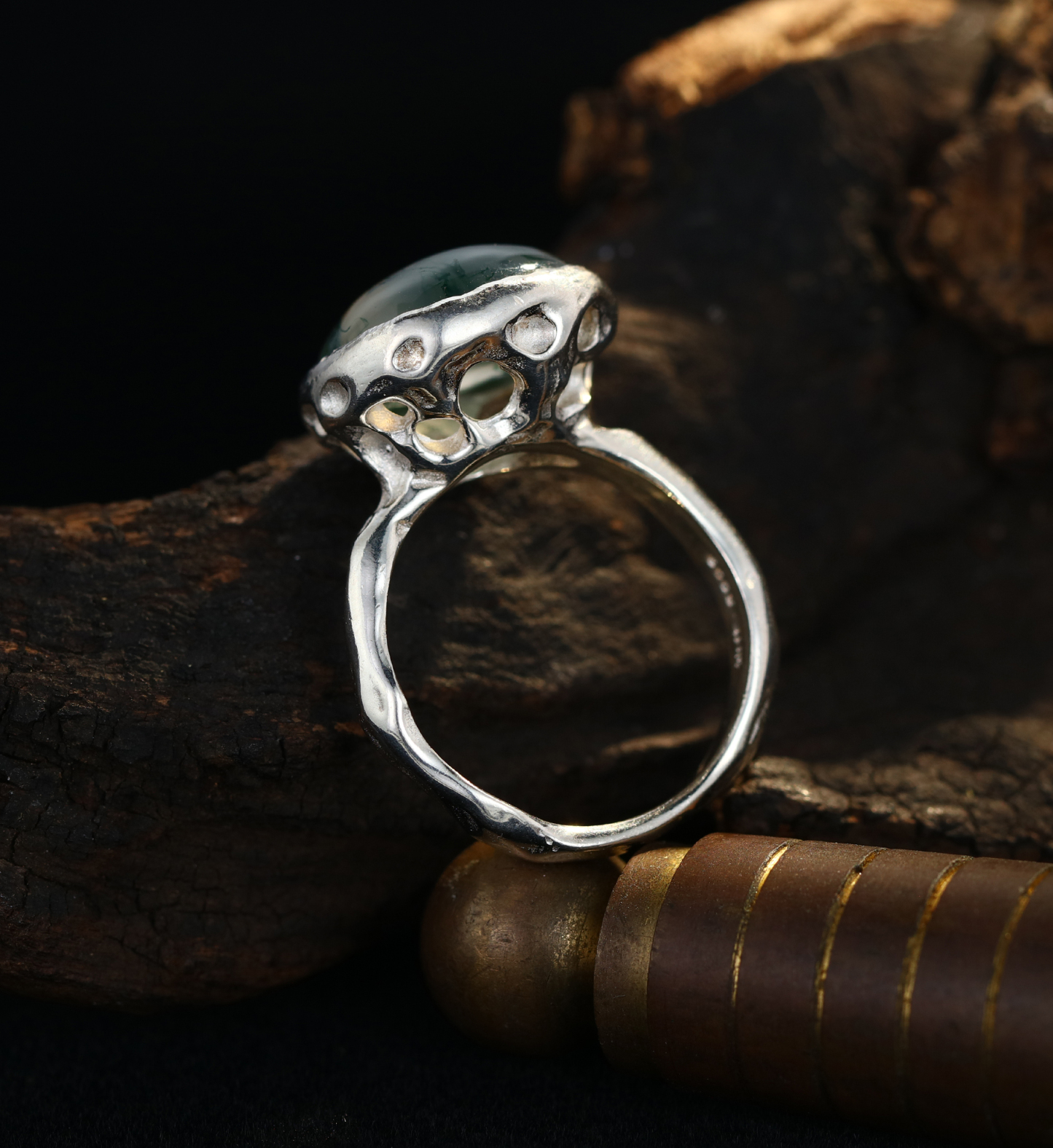 Handmade 925 Sterling Silver Moss Agate Men’s Ring – Unique Boho Gemstone Jewelry