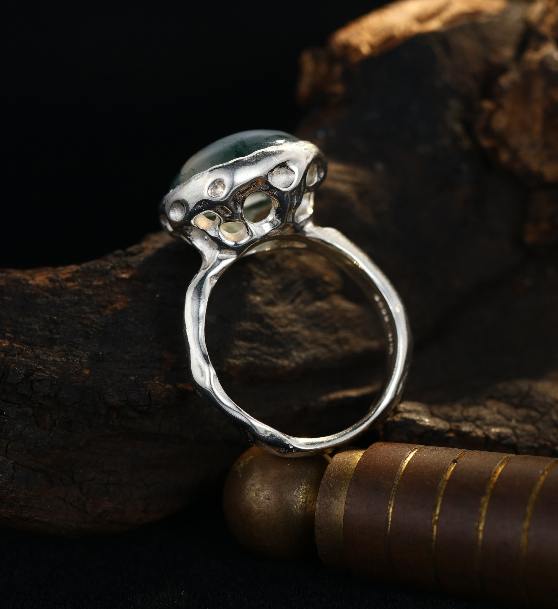 Handmade 925 Sterling Silver Moss Agate Men’s Ring – Unique Boho Gemstone Jewelry