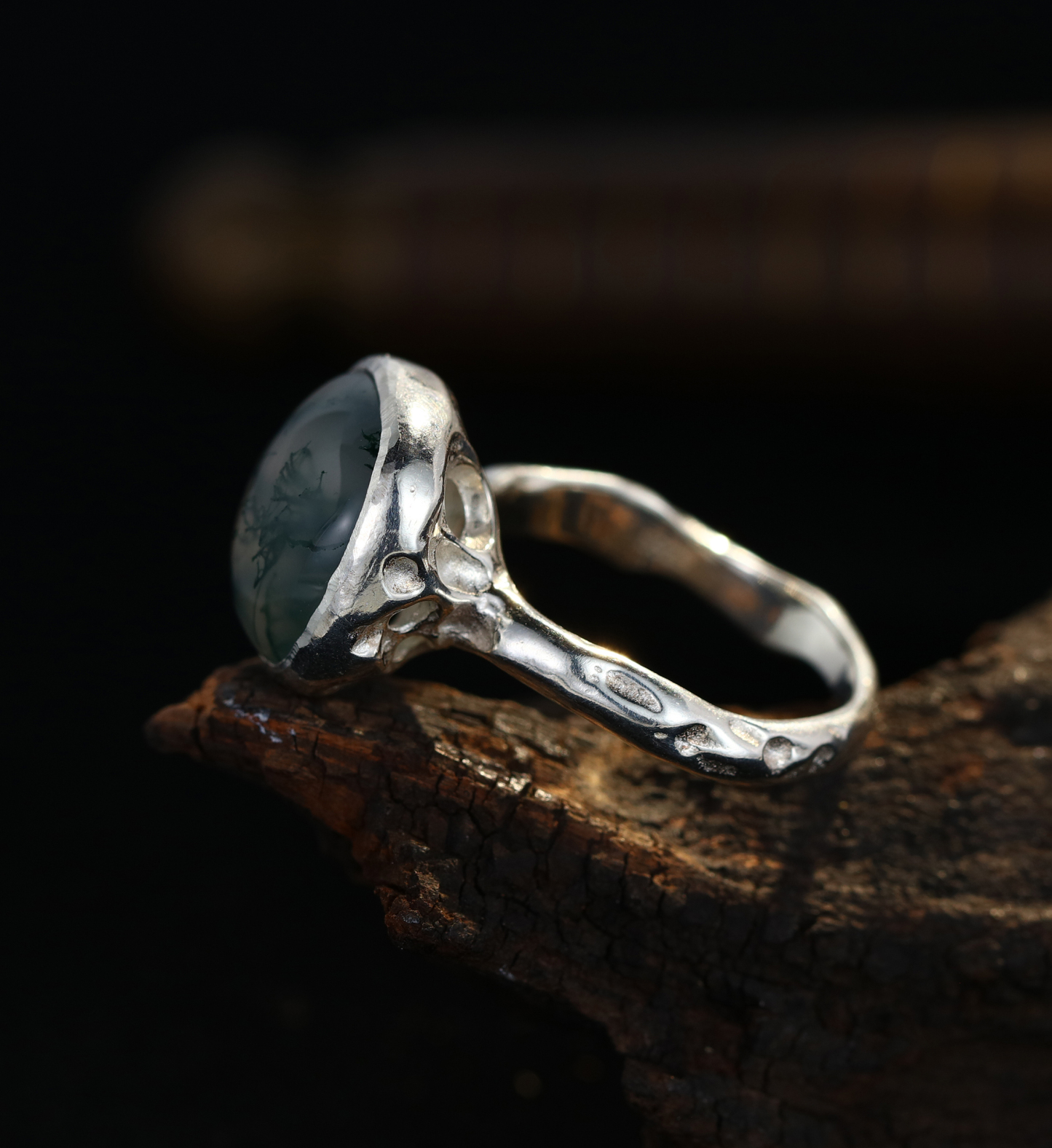 Handmade 925 Sterling Silver Moss Agate Men’s Ring – Unique Boho Gemstone Jewelry