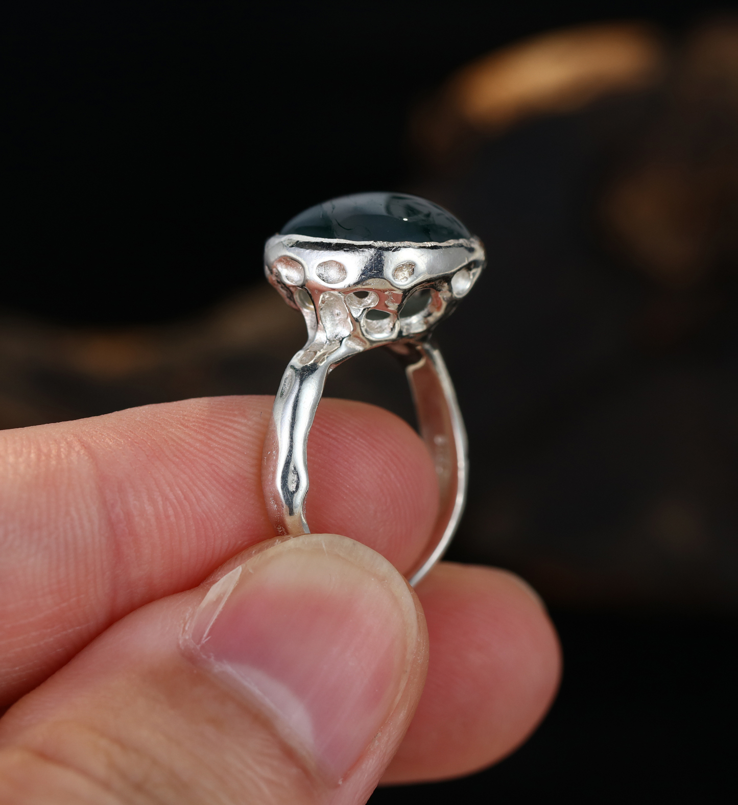 Handmade 925 Sterling Silver Moss Agate Men’s Ring – Unique Boho Gemstone Jewelry