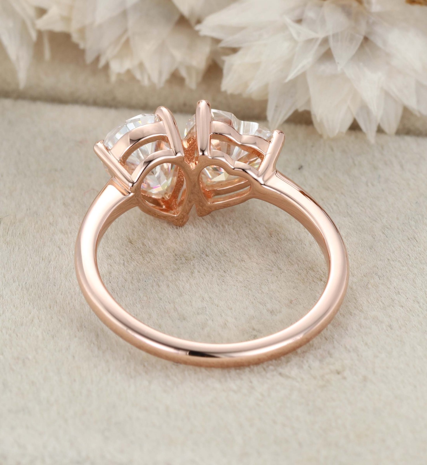Heart Shaped And Pear Cut Moissanite Engagement Ring 14K Rose Gold Two Stone Toi Et Moi Ring