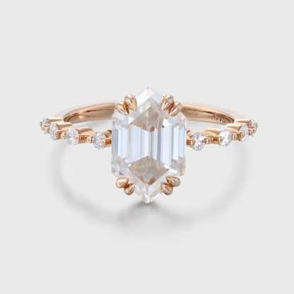 Hexagon cut moissanite engagement ring women Rose gold Unique engagement ring half eternity art deco ring Bridal Promise Anniversary gift