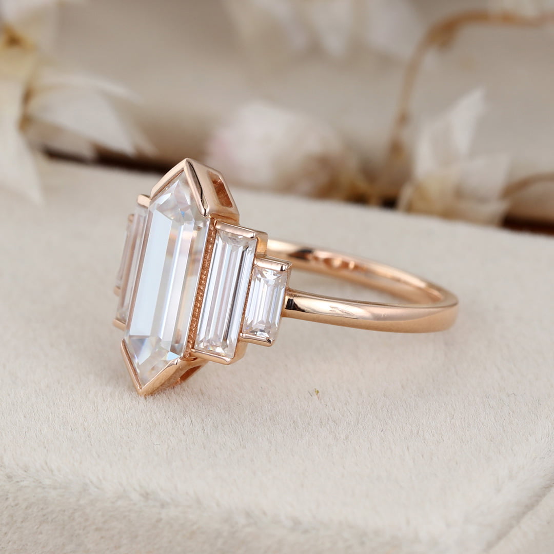 1.3 Carat Hexagon Cut Moissanite Bezel Ring In 14k Rose Gold