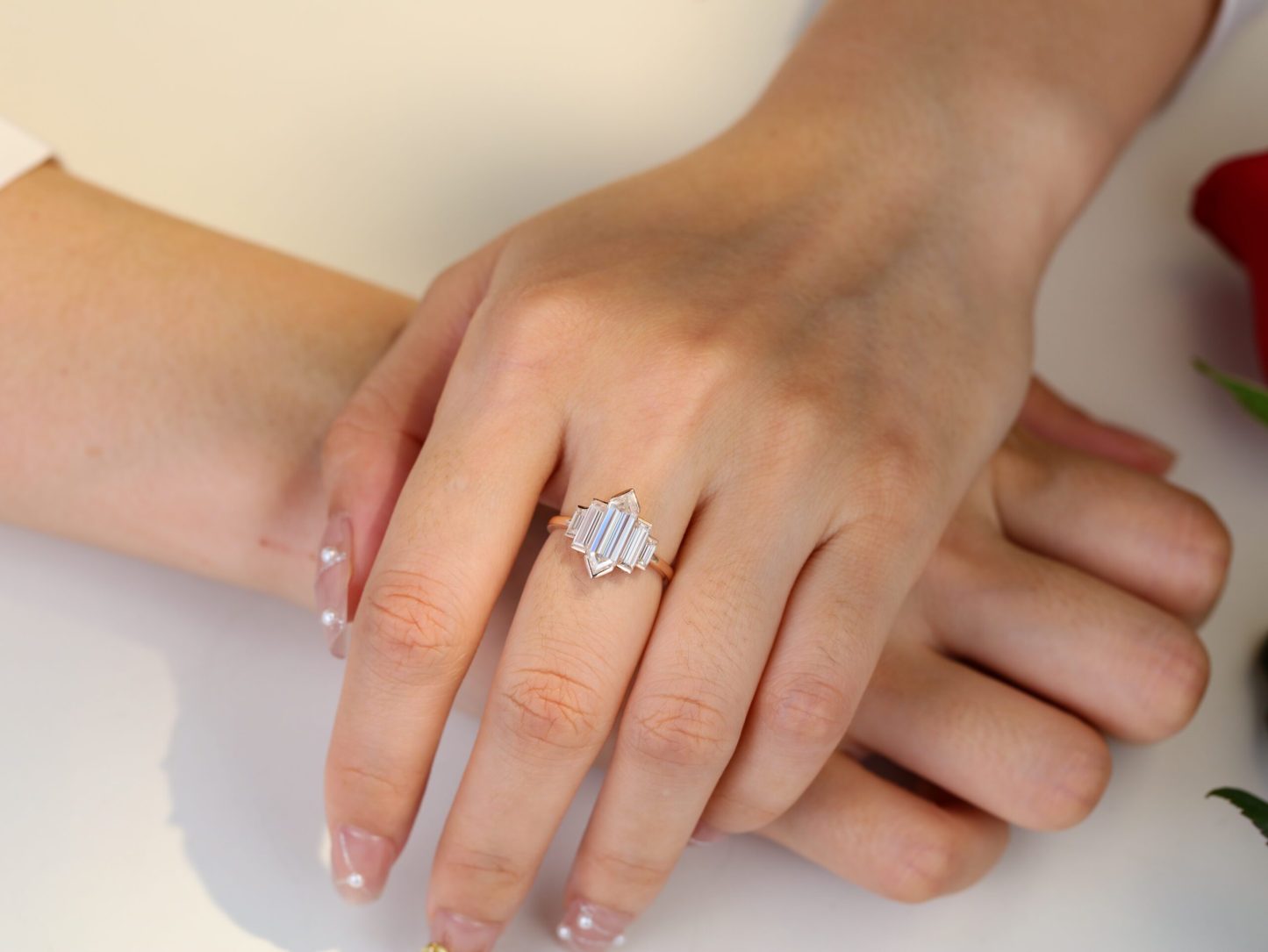 1.3 Carat Hexagon Cut Moissanite Bezel Ring In 14k Rose Gold