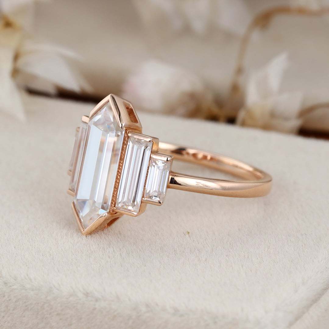 1.3 Carat Hexagon Cut Moissanite Bezel Ring In 14k Rose Gold