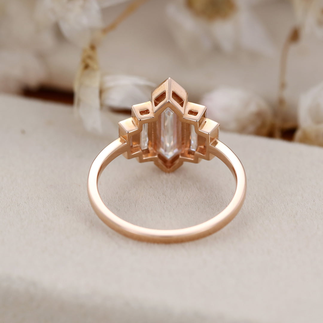 1.3 Carat Hexagon Cut Moissanite Bezel Ring In 14k Rose Gold