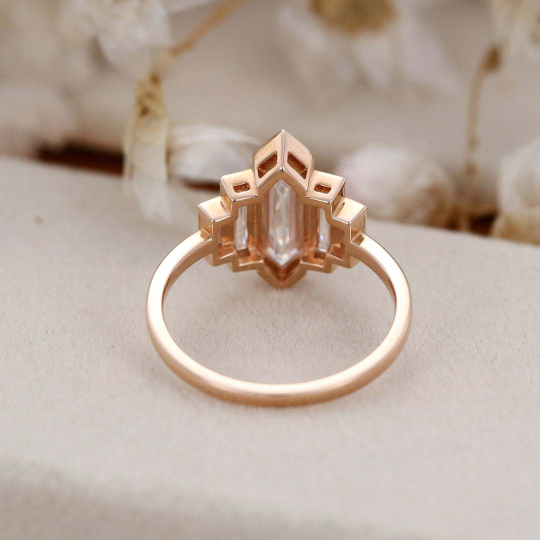1.3 Carat Hexagon Cut Moissanite Bezel Ring In 14k Rose Gold
