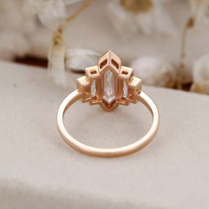 1.3 Carat Hexagon Cut Moissanite Bezel Ring In 14k Rose Gold