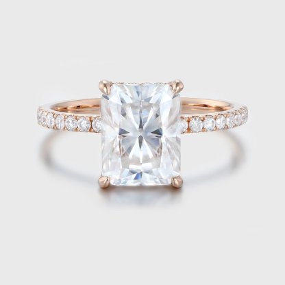 Hidden Halo Moissanite Engagement Ring 14K Rose Gold Ring 3CT Radiant Cut Moissanite Half Eternity Antique Women Promise Anniversary gift