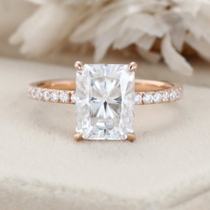 Hidden Halo Moissanite Engagement Ring 14K Rose Gold Ring 3CT Radiant Cut Moissanite Half Eternity Antique Women Promise Anniversary gift