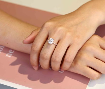 Hidden Halo Moissanite Engagement Ring 14K Rose Gold Ring 3CT Radiant Cut Moissanite Half Eternity Antique Women Promise Anniversary gift