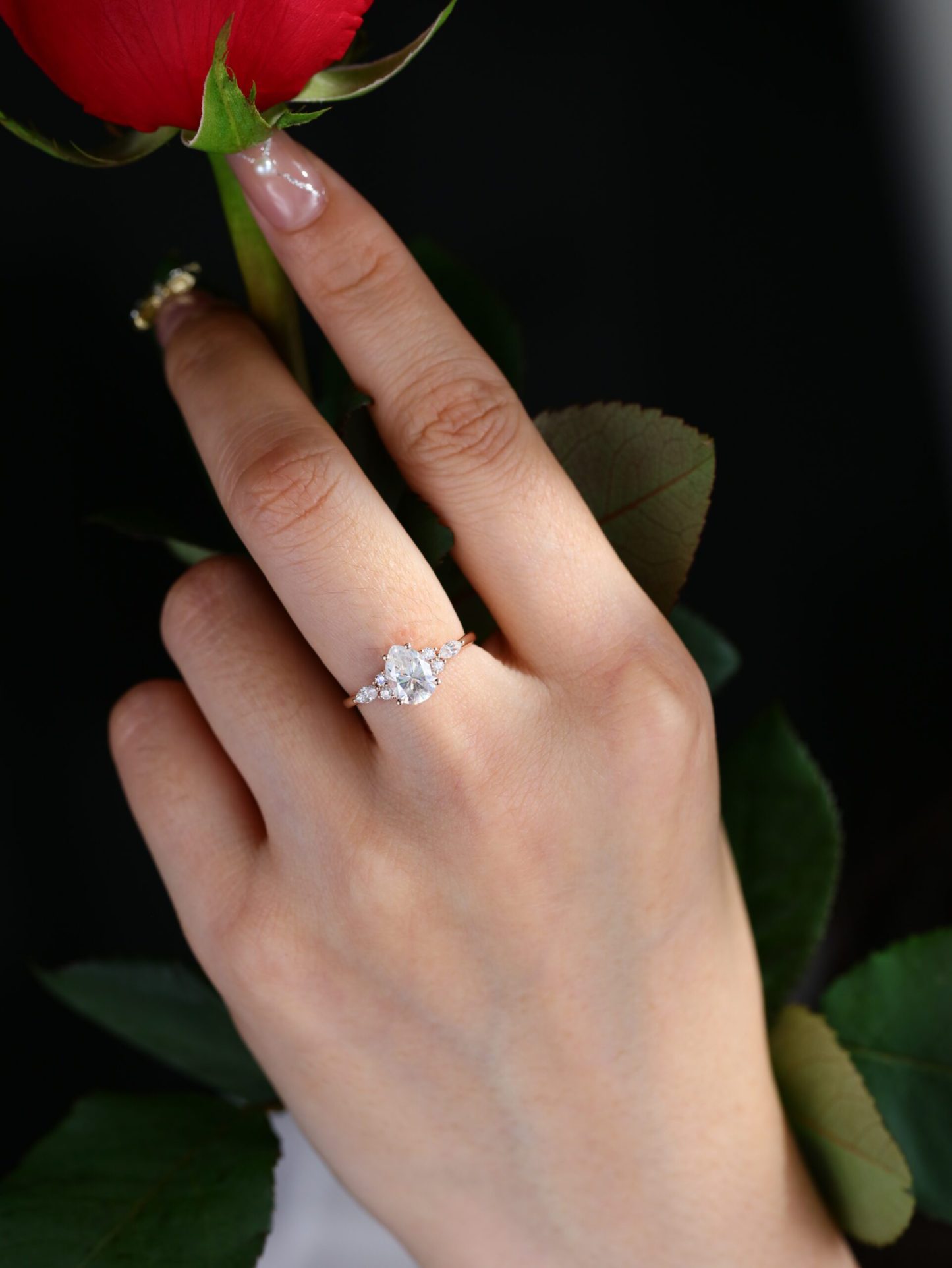 1.5 Carat Pear Shaped Moissanite Engagement Ring In 14K Rose Gold