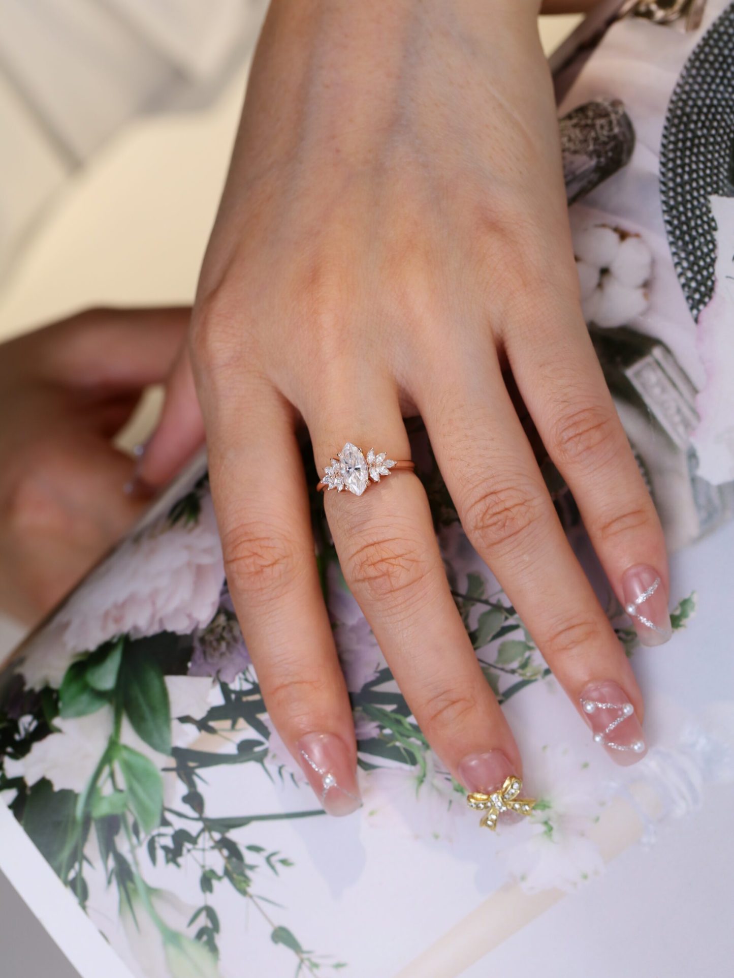 Art Deco 1 Carat Marquise Moissanite Engagement Ring In 14K Rose Gold