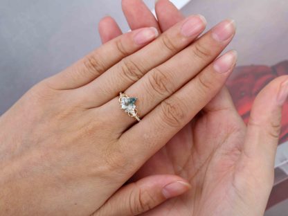 Kite Cut Natural Moss Agate Engagement Ring Yellow Gold Ring Unique Twist Wedding Ring