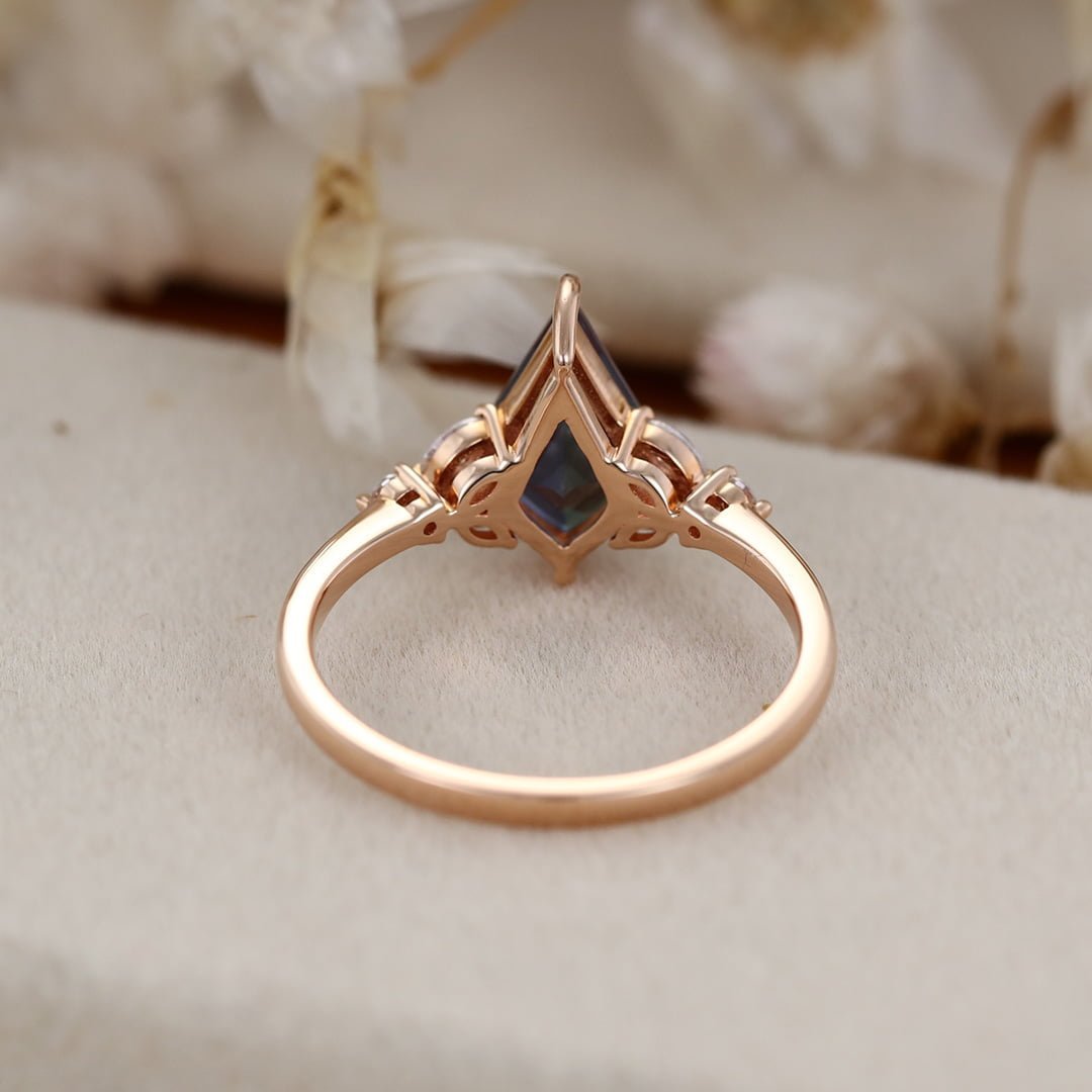 Kite cut Alexandrite engagement ring Vintage unique rose gold moissanite engagement ring marquise cluster diamond ring wedding bridal gift