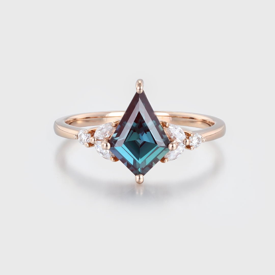 Kite cut Alexandrite engagement ring Vintage unique rose gold moissanite engagement ring marquise cluster diamond ring wedding bridal gift
