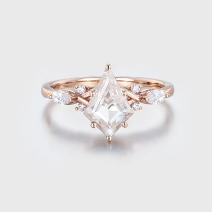 Kite cut Moissanite engagement ring Unique art deco cluster moissanite engagement ring Vintage rose gold diamond ring bridal Anniversary gift