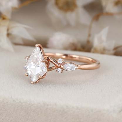 Kite cut Moissanite engagement ring Unique art deco cluster moissanite engagement ring Vintage rose gold diamond ring bridal Anniversary gift