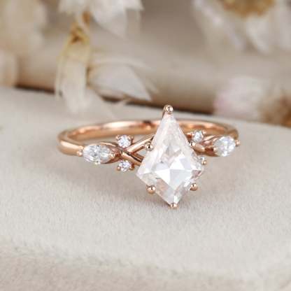Kite cut Moissanite engagement ring Unique art deco cluster moissanite engagement ring Vintage rose gold diamond ring bridal Anniversary gift