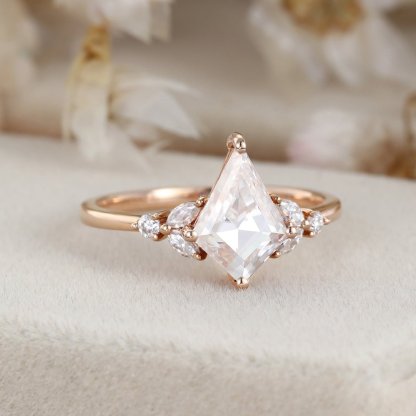 Kite cut Moissanite engagement ring Vintage unique rose gold moissanite engagement ring marquise cluster diamond ring wedding bridal gift