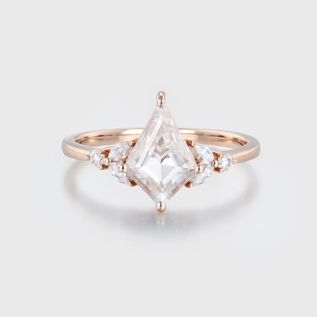 Kite cut Moissanite engagement ring Vintage unique rose gold moissanite engagement ring marquise cluster diamond ring wedding bridal gift