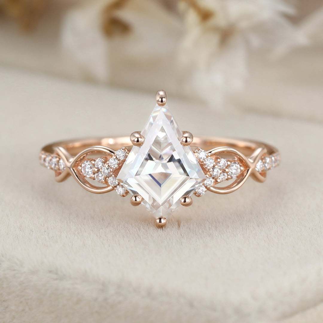 Kite Cut Moissanite Engagement Ring Vintage 14K Rose Gold Twist Wedding Ring Bridal Promise Anniversary