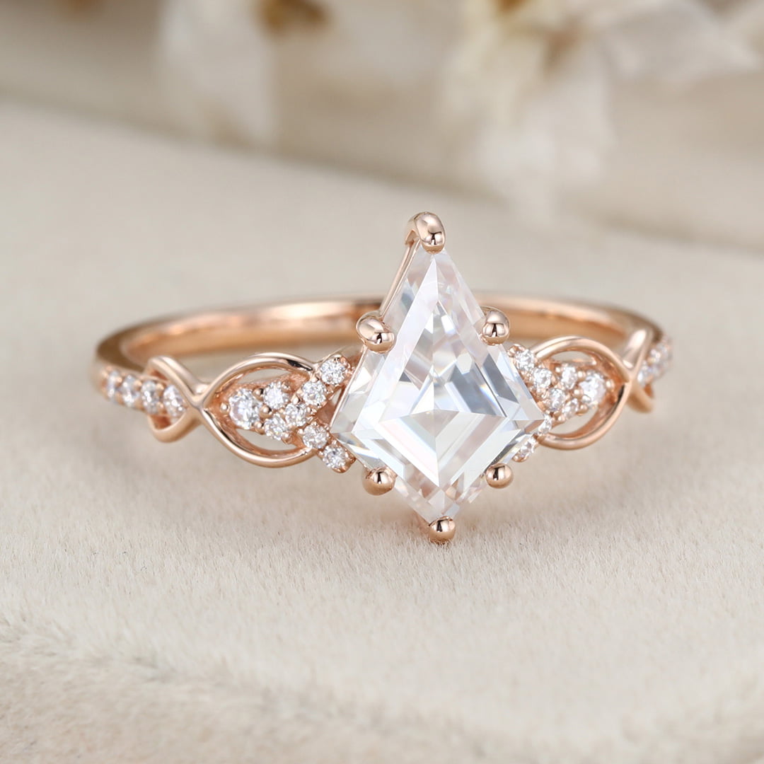 Kite Cut Moissanite Engagement Ring Vintage 14K Rose Gold Twist Wedding Ring Bridal Promise Anniversary