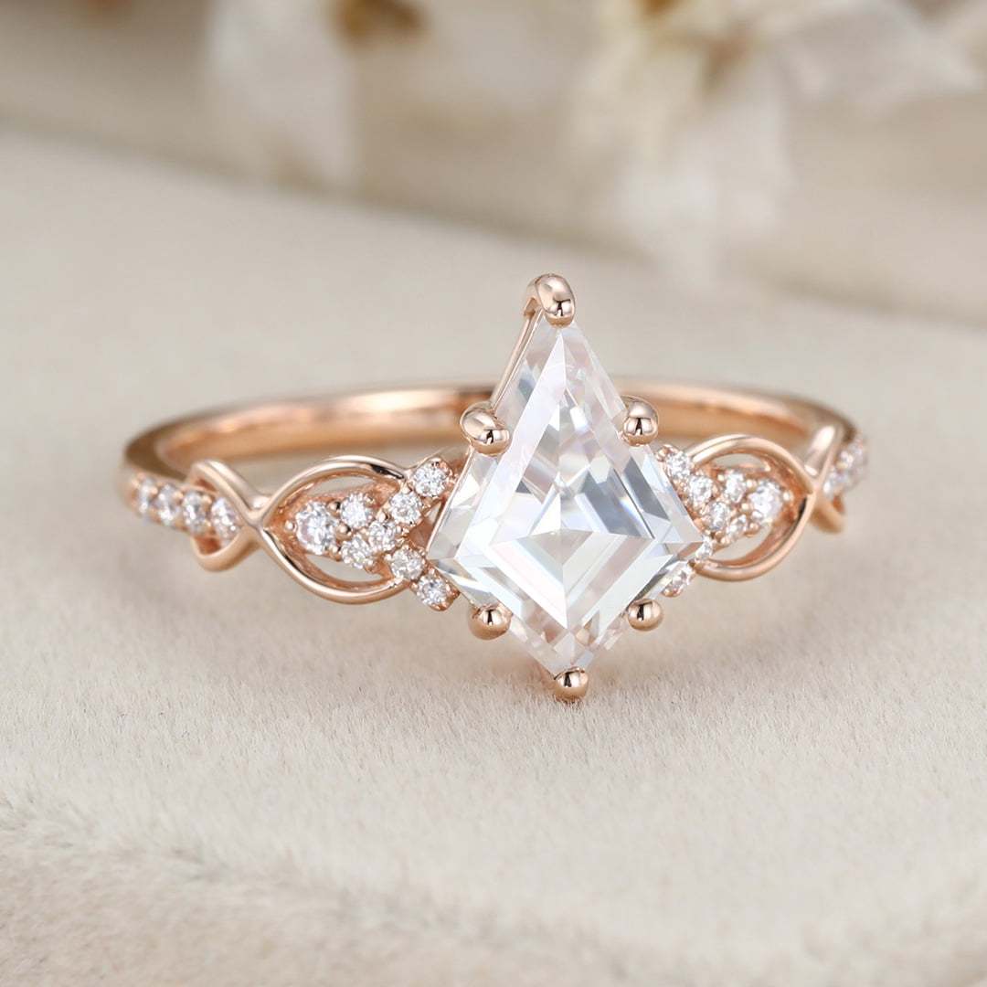 Kite Cut Moissanite Engagement Ring Vintage 14K Rose Gold Twist Wedding Ring Bridal Promise Anniversary