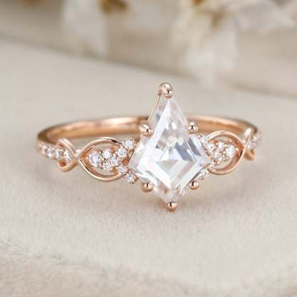 Kite Cut Moissanite Engagement Ring Vintage 14K Rose Gold Twist Wedding Ring Bridal Promise Anniversary