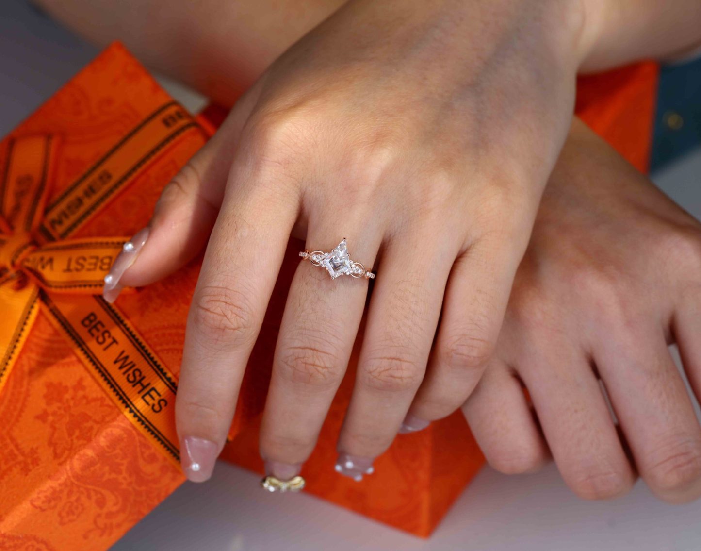 Kite Cut Moissanite Engagement Ring Vintage 14K Rose Gold Twist Wedding Ring Bridal Promise Anniversary