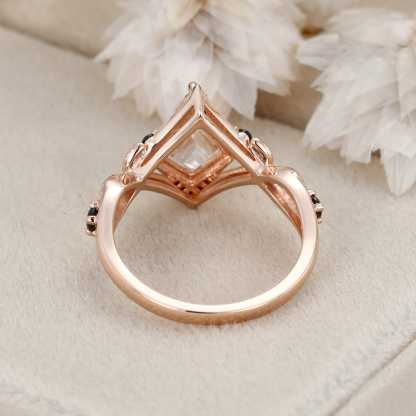 Kite cut Moissanite engagement ring women unique Black onyx engagement ring Vintage 14K Rose gold ring bridal wedding anniversary gift