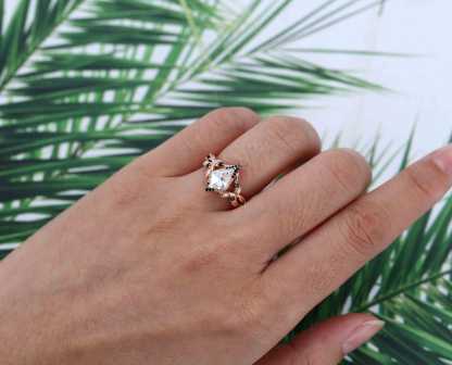 Kite cut Moissanite engagement ring women unique Black onyx engagement ring Vintage 14K Rose gold ring bridal wedding anniversary gift