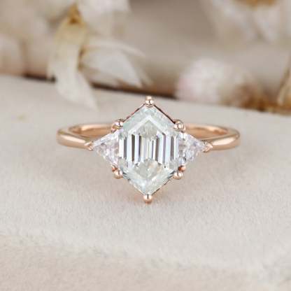 Long Hexagon Cut Moissnaite Engagement Ring Triangle Moissanite engagement ring Rose gold ring Unique Bridal Anniversary gift