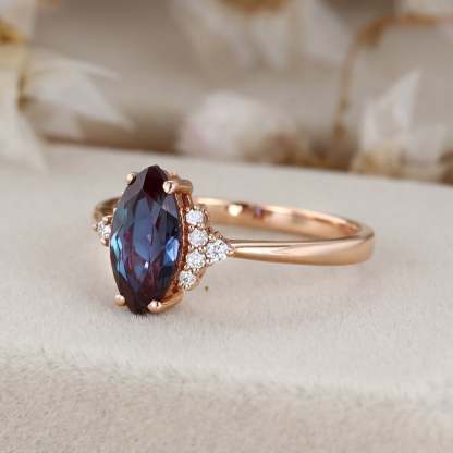 Marquise Alexandrite engagement ring Rose gold engagement ring Unique Vintage Cluster ring Bridal Promise ring Anniversary gift for her