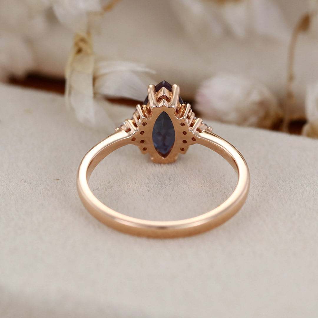Marquise Alexandrite engagement ring Rose gold engagement ring Unique Vintage Cluster ring Bridal Promise ring Anniversary gift for her