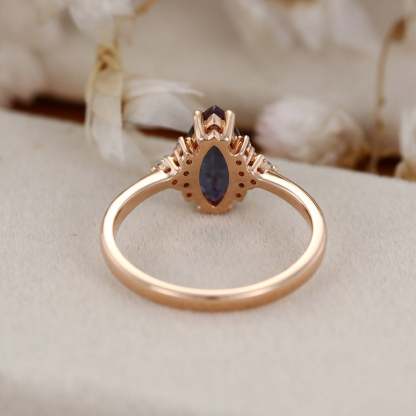 Marquise Alexandrite engagement ring Rose gold engagement ring Unique Vintage Cluster ring Bridal Promise ring Anniversary gift for her