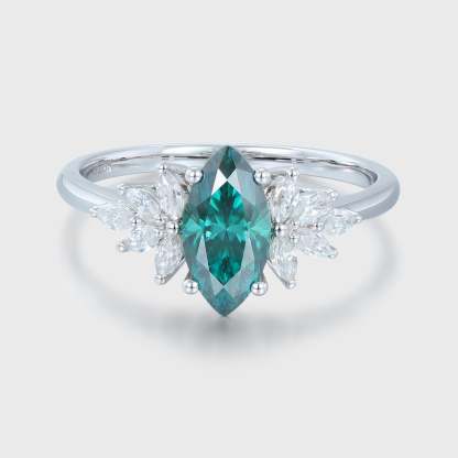 Marquise Cut Green Moissanite Engagement Ring Vintage 14K Rose Gold Diamond Art Deco Ring