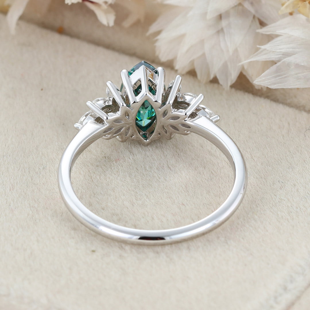 Marquise Cut Green Moissanite Engagement Ring Vintage 14K Rose Gold Diamond Art Deco Ring