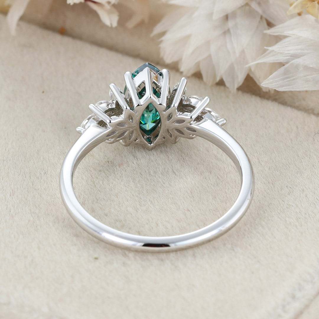 Marquise Cut Green Moissanite Engagement Ring Vintage 14K Rose Gold Diamond Art Deco Ring