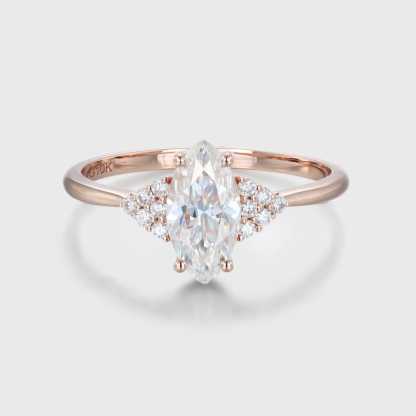 Marquise Cut Moissanite Engagement Ring Vintage Cluster Engagement Ring 14K Rose Gold Lab Grown Diamond Ring Bridal Wedding Anniversary Gift
