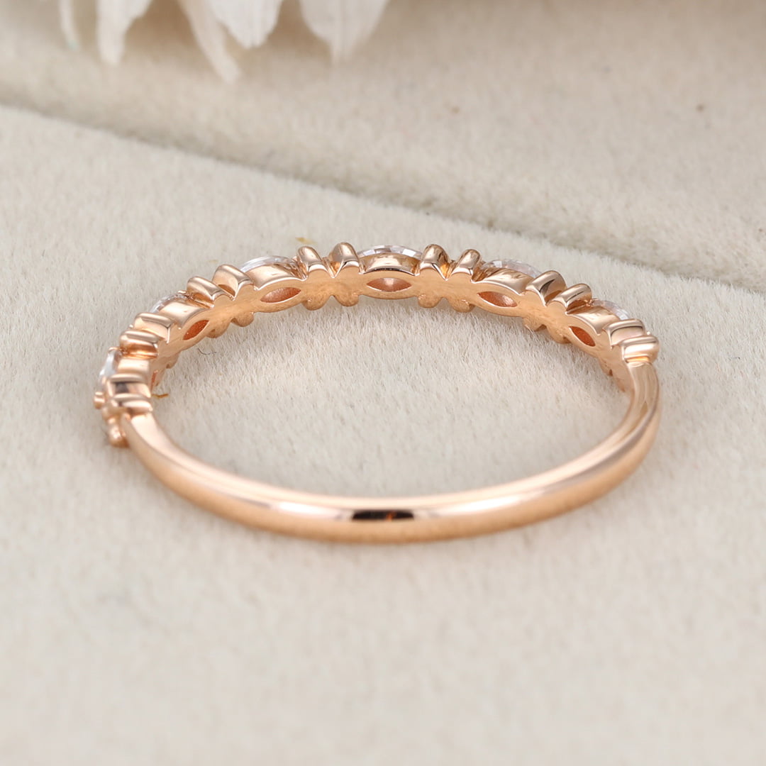 Marquise Cut Moissanite Wedding Band Vintage Rose Gold Band Stacking Half Eternity Diamonds Promise Ring