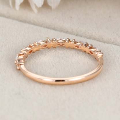 Marquise Cut Moissanite Wedding Band Vintage Rose Gold Band Stacking Half Eternity Diamonds Promise Ring