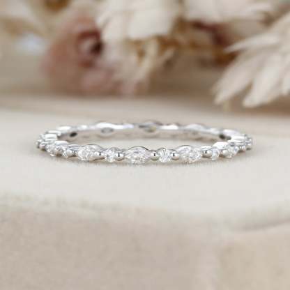 Marquise Moissanite Wedding Band Unique 14K White Gold Eternity Matching Stacking Bridal Promise Gift For Her