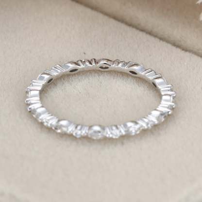 Marquise Moissanite Wedding Band Unique 14K White Gold Eternity Matching Stacking Bridal Promise Gift For Her