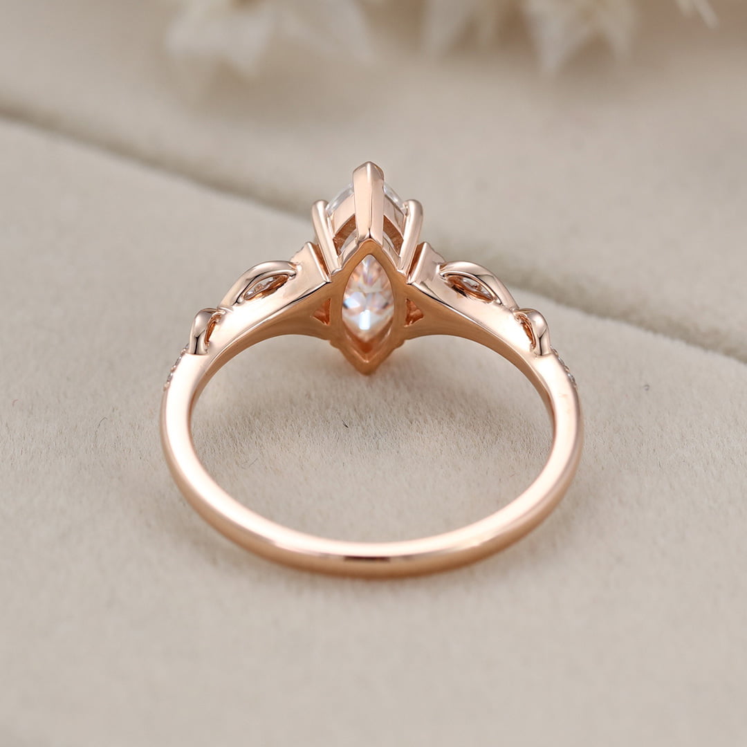 Vintage Marquise Cut Moissanite Twist Engagement Ring Unique In 14k Rose Gold