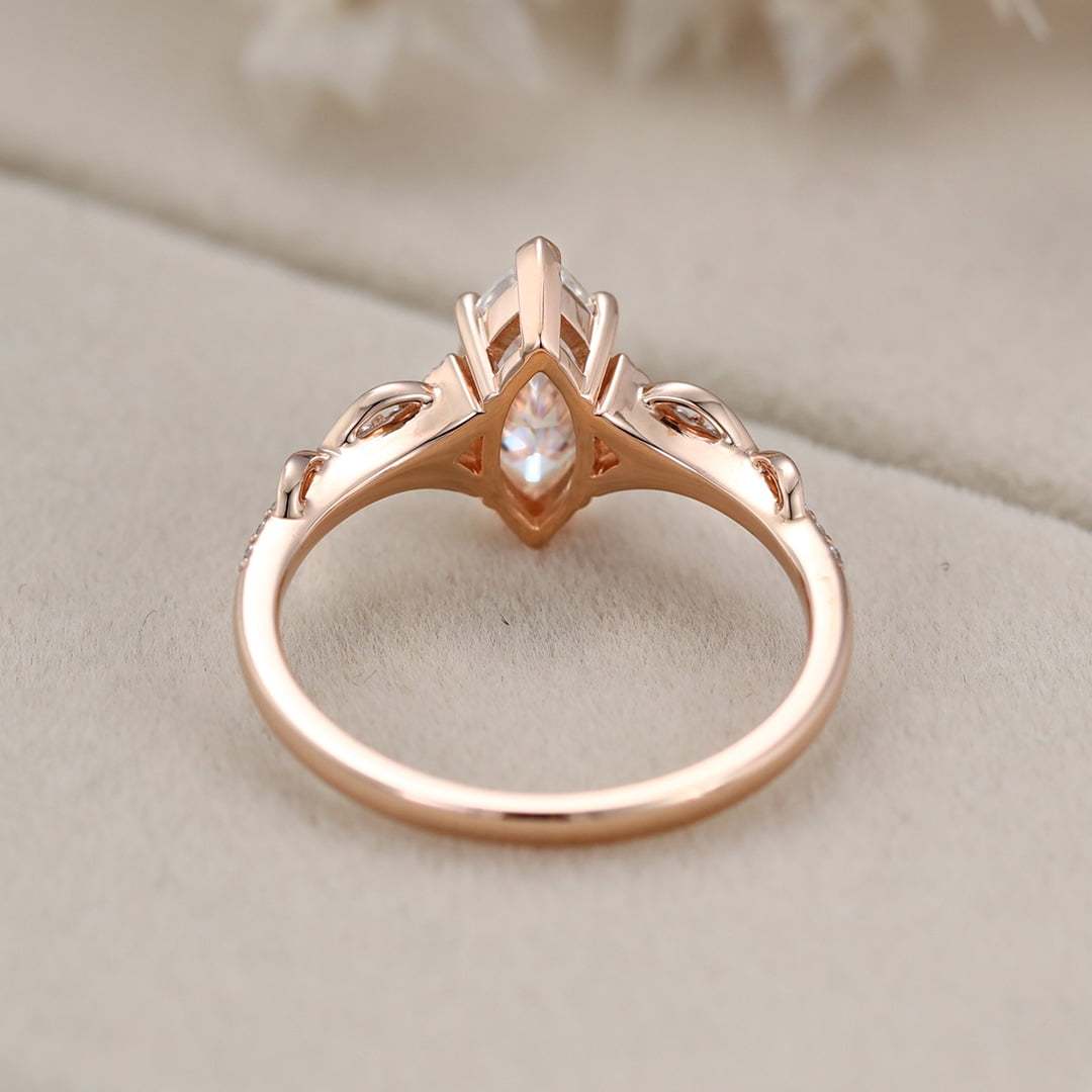 Vintage Marquise Cut Moissanite Twist Engagement Ring Unique In 14k Rose Gold